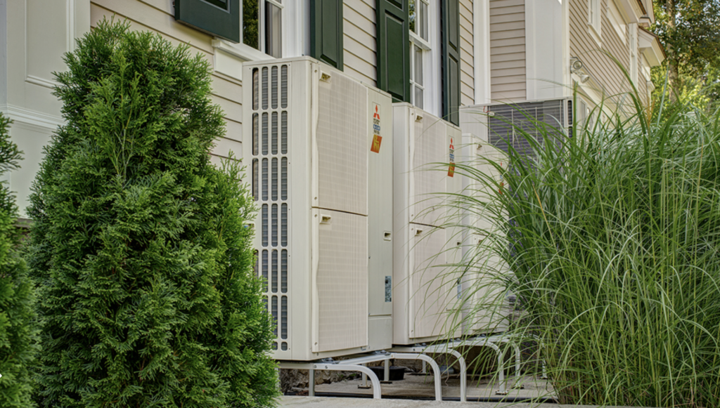 Mitubishi zoned HVAC system installed outside of a home