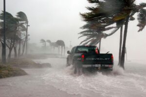 street and truck during hurricane