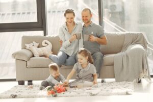 family comfortable at home during summer
