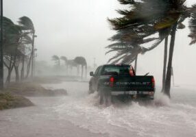 street and truck during hurricane
